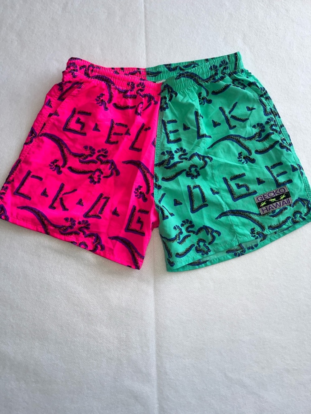 Gecko Hawaii Split Petro Volley Shorts - Neon Pink/Mint - Size Medium